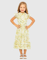 Girls High Neck Ruffle Tiered Mini Dress